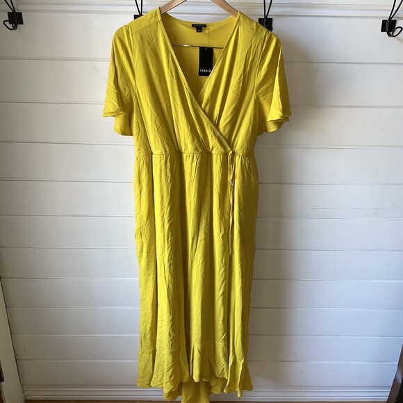 NWT Torrid Maxi Rayon Slub Surplice Wrap Dress Bright Yellow‎ Size: 0 L (12) - Picture 3 of 7